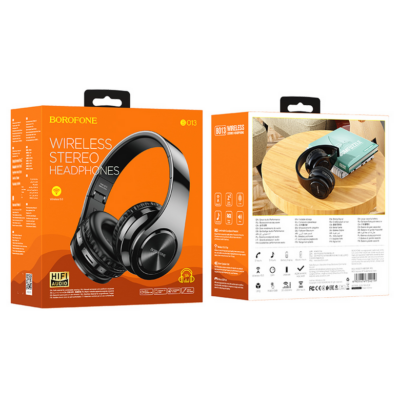 Bluetooth headset, Borofone BO13, sztereó fejhallgató mikrofonnal, fekete, bliszteres
