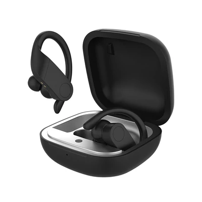 Bluetooth headset, GJBY 08, vezeték nélküli sport fülhallgató, töltő tokkal, fekete, bliszteres