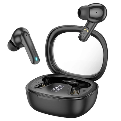Bluetooth headset, Hoco EQ6, vezeték nélküli fülhallgató, töltő tokkal, fekete, bliszteres