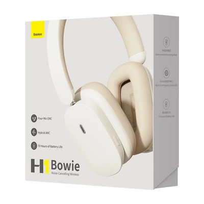 Bluetooth headset, Baseus Bowie H1 /NGTW230002/, sztereó fejhallgató mikrofonnal, fehér, bliszteres