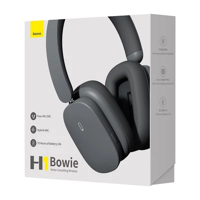 Bluetooth headset, Baseus Bowie H1 /NGTW230013/, sztereó fejhallgató mikrofonnal, fekete, bliszteres