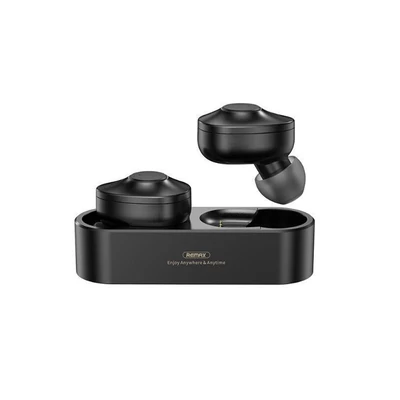 Bluetooth headset, Remax, TWS-21, vezeték nélküli fülhallgató, fekete, bliszteres