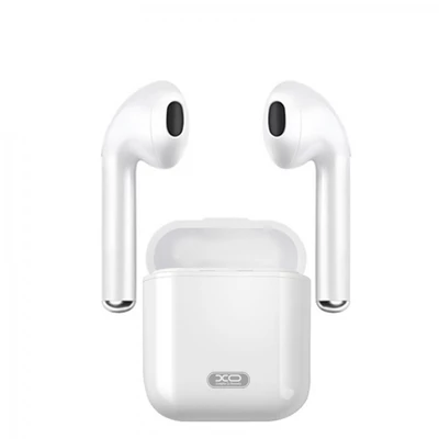 Bluetooth headset, XO-F10, vezeték nélküli fülhallgató, dokkolóval, fehér, bliszteres