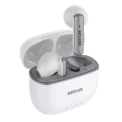 Bluetooth headset, Astrum ET340, vezeték nélküli fülhallgató, töltő tokkal, zajszűrős mikrofonnal fehér, bliszteres
