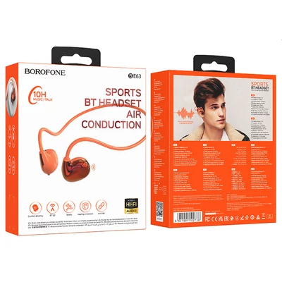 Headset, Borofone BE63 Talent Sport bluetooth headset, nyakba akasztható, narancssága, bliszteres