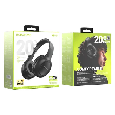 Bluetooth headset, Borofone BO19, sztereó fejhallgató mikrofonnal, fekete, bliszteres