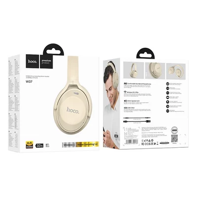 Bluetooth headset, HOCO W37, sztereó fejhallgató mikrofonnal, barna, bliszteres