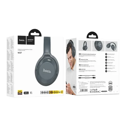 Bluetooth headset, HOCO W37, sztereó fejhallgató mikrofonnal, kék, bliszteres