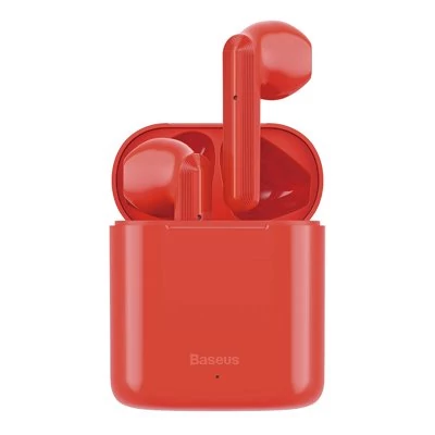 Bluetooth headset, Baseus Encok W09 /NGW09-09/, vezeték nélküli fülhallgató, töltő tokkal, piros, bliszteres