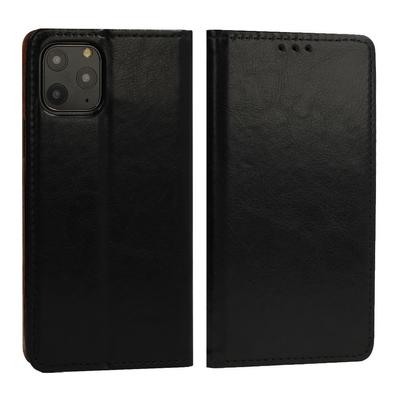 Tok, mágneses oldalra nyíló valódi olasz bőr flip tok, Apple Iphone 13 Pro (6,1"), fekete, (szilikon belsővel)