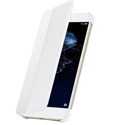 Gyári tok, Huawei P10 Lite, oldalra nyíló smart flip tok, átlátszó fehér, bliszteres 