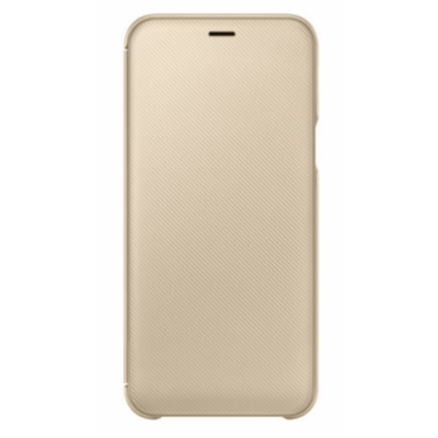 Gyári tok, Samsung Galaxy A6 (2018), oldalra nyíló flip tok, arany, bliszteres