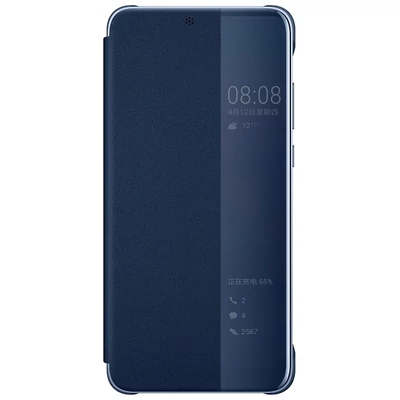 Gyári tok, Huawei P20 Pro, oldalra nyíló műanyag smart flip tok, kék, bliszteres
