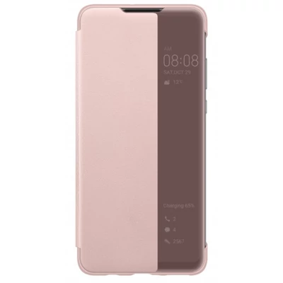 Gyári tok, Huawei P30 Lite, oldalra nyíló műanyag smart flip tok, rózsaszín, bliszteres
