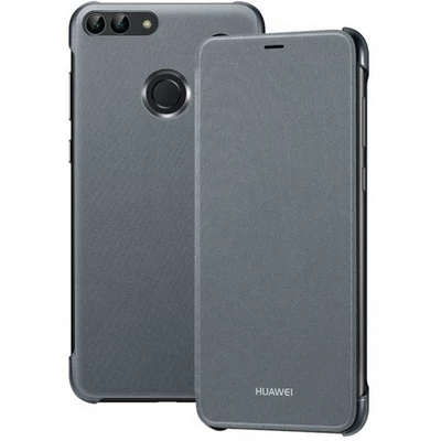 Gyári tok, Huawei P-Smart, oldalra nyíló flip tok, fekete, bliszteres 