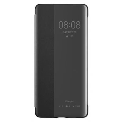 Gyári tok, Huawei P30, oldalra nyíló műanyag smart flip tok, fekete, bliszteres