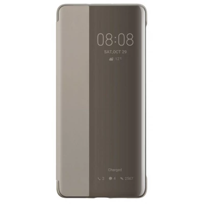 Gyári tok, Huawei P30 Pro, oldalra nyíló műanyag smart flip tok, khaki, bliszteres