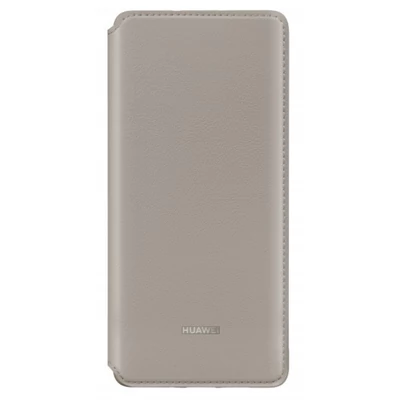 Gyári tok, Huawei P30 Pro, oldalra nyíló műanyag smart flip tok, khaki, bliszteres