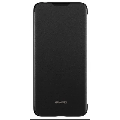 Gyári tok, Huawei Y7 (2019), oldalra nyíló, fekete, bliszteres