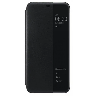 Gyári tok, Huawei P30 Lite, oldalra nyíló műanyag smart flip tok, fekete, bliszteres