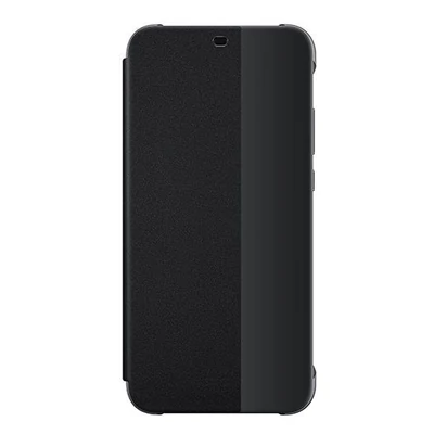 Gyári tok, Huawei P20 Lite, oldalra nyíló műanyag smart flip tok, fekete, bliszteres
