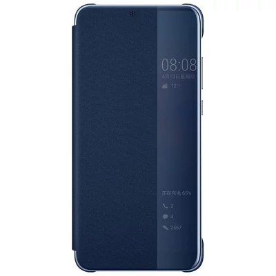 Gyári tok, Huawei P20, oldalra nyíló műanyag smart flip tok, kék, bliszteres