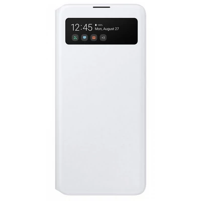 Gyári tok, Samsung Galaxy A71 A715, S-View ablakos oldalra nyíló, fehér, bliszteres, OSAM-EF-EA715PWEG