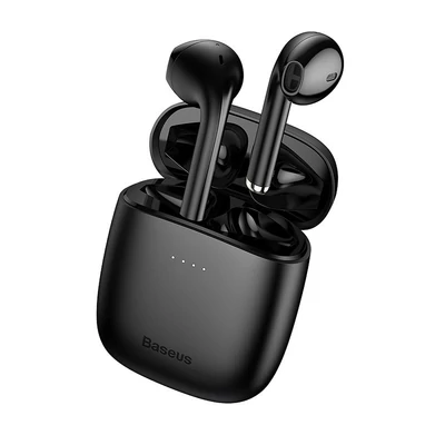 Bluetooth headset, Baseus Encok W04 /NGW04-01/, vezeték nélküli fülhallgató, töltő tokkal, fekete, bliszteres