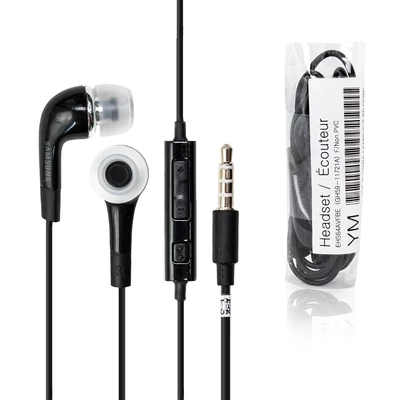 Headset, Samsung, /EHS64AVFBE/, sztereó, felvevőgombos, hangerőszabályzós, 3.5mm jack csatlakozóval, fekete, gyári, csomagolás nélküli