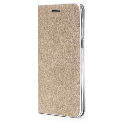 Tok, Luna, oldalra nyíló mágneses műbőr flip tok, Apple Iphone 12 Mini (5,4"), arany, (szilikon belsővel), ezüst keretes, csomagolás nélküli (prémium minőség)