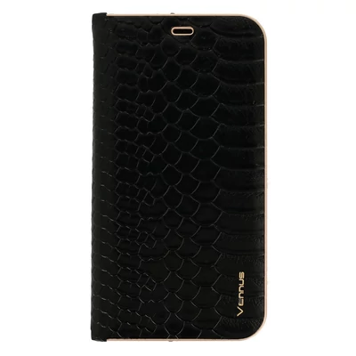 Tok, Vennus Wild, mágneses oldalra nyíló kígyóbőr mintás flip tok, szilikon belsővel, Apple Iphone 12 Pro Max (6,7"), fekete
