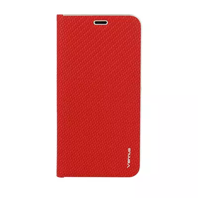 Tok, Vennus, oldalra nyíló mágneses műbőr flip tok, Apple Iphone 12 Mini (5,4"), carbon piros, (szilikon belsővel), csomagolás nélküli (prémium minőség)