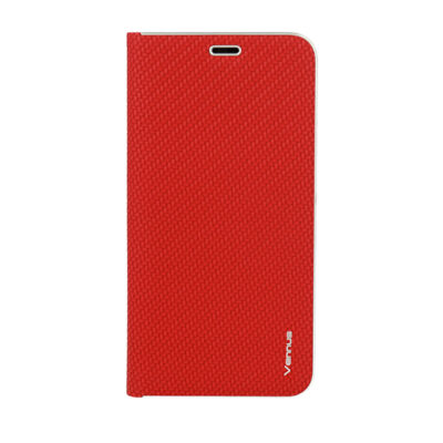 Tok, Vennus, oldalra nyíló mágneses műbőr flip tok, Apple Iphone 12 Mini (5,4"), carbon piros, (szilikon belsővel), csomagolás nélküli (prémium minőség)