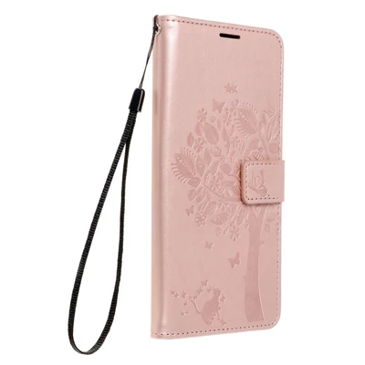 Tok, Mezzo, mintás oldalra nyíló flip tok, szilikon belsővel, Apple Iphone 13 (6,1"), minta 1 (Fa), rose gold