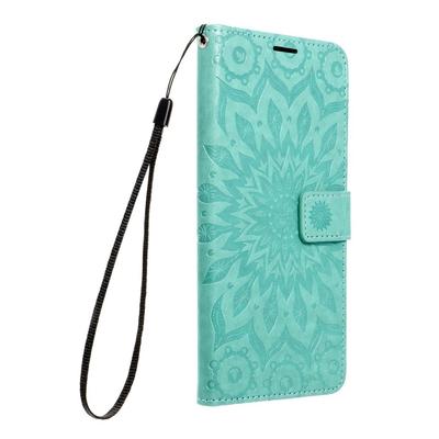 Tok, Mezzo, mintás oldalra nyíló flip tok, szilikon belsővel, Apple Iphone 15 Pro (6,1"), minta 2 (Mandala), zöld