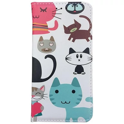 Tok, Apple iPhone X / XS, mintás oldalra nyíló flip tok, szilikon belsővel, minta 2 (Macskák)
