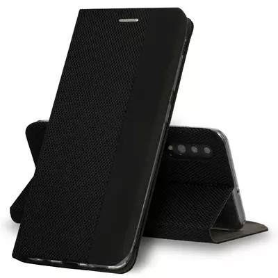 Tok, Sensitive, mágneses oldalra nyíló flip tok, Huawei P40, fekete, (szilikon belsővel), csomagolás nélküli
