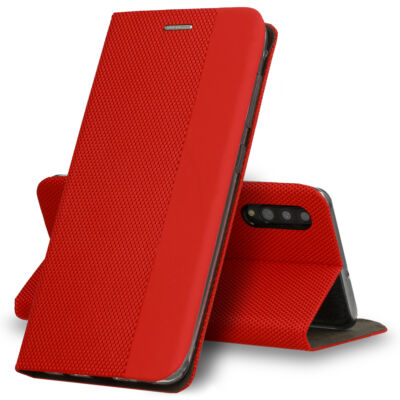 Tok, Sensitive, mágneses oldalra nyíló flip tok, Apple Iphone 12 / 12 Pro (6,1"), piros, (szilikon belsővel), csomagolás nélküli