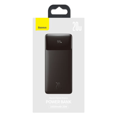 Power Bank, Baseus Bipow (PPDML-L01), 10000mAh, 20 W, 2 USB és 1 Type-C bemenettel, fekete, bliszteres