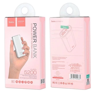 Power Bank, Hoco B21, 5200mAh, USB csatlakozó, micro USB, fehér, bliszteres