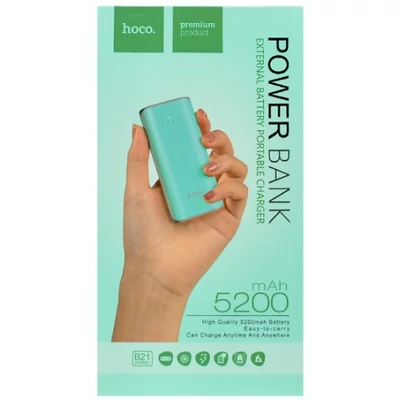 Power Bank, Hoco B21, 5200mAh, USB csatlakozó, micro USB, menta zöld, bliszteres