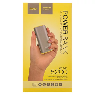Power Bank, Hoco B21, 5200mAh, USB csatlakozó, micro USB, szürke, bliszteres