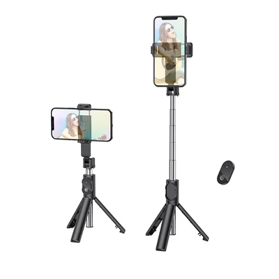 Bluetooth selfie bot, Borofone BY7, vezeték nélküli távirányítóval, tripod állvánnyal, fekete, bliszteres