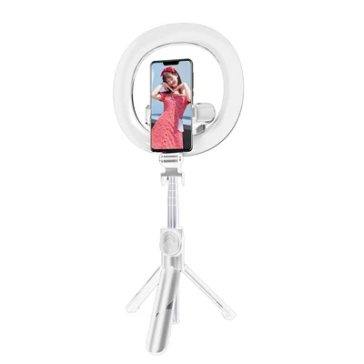 Bluetooth selfie bot, SSTR-18, vezeték nélküli távirányítóval, körfénnyel, tripod állvánnyal, fehér, bliszteres