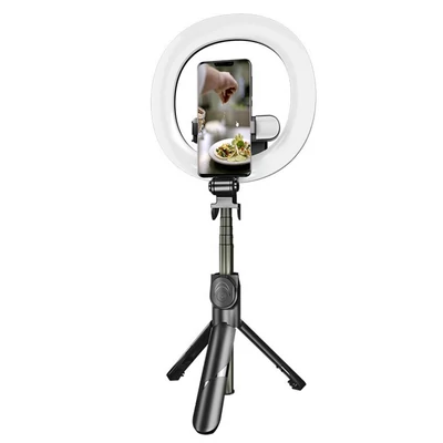 Bluetooth selfie bot, SSTR-18, vezeték nélküli távirányítóval, körfénnyel, tripod állvánnyal, fekete, bliszteres
