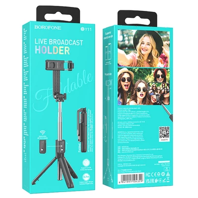 Bluetooth selfie bot, Borofone BY11, vezeték nélküli távirányítóval, tripod állvánnyal, fekete, bliszteres