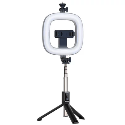 Bluetooth selfie bot, P40D-1, vezeték nélküli távirányítóval, körfénnyel, tripod állvánnyal, fekete, bliszteres