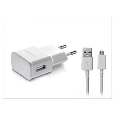 Töltő, hálózati, Samsung töltőfej /EP-TA50EWE/, kábel /ECB-DU4EWE/, 1.55A, gyári, (microUSB), fehér, csomagolás nélküli