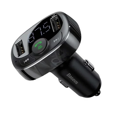 Szivargyújtós FM transmitter, Baseus S-09A (CCMT000001), Bluetooth, MP3 lejátszó, micro SD olvasóval, beépített mikrofonnal, 2 USB bemenettel, 3,4A, fekete, bliszteres