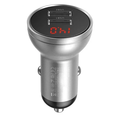 Töltő, Baseus autós töltőfej (CCBX-0S), 2 USB bemenettel, 24W, 4.8A, ezüst, bliszteres